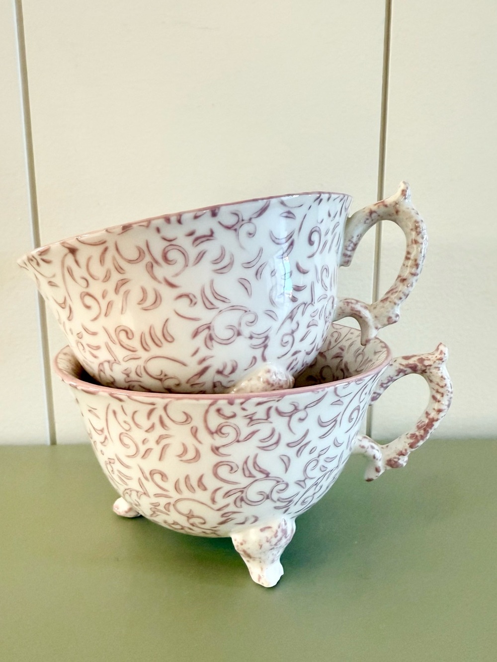 Anthropologie Attingham Footed Pastel Mugs Teacups Set Of 2